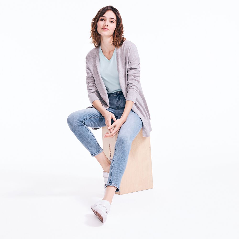 V-NECK OPEN FRONT CARDIGAN,Fog,large