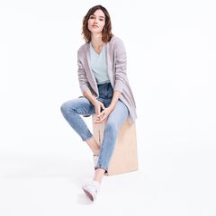 V-NECK OPEN FRONT CARDIGAN,Fog,large