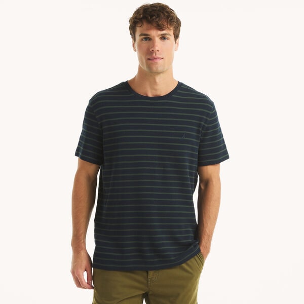 Waffle Knit Striped Crewneck T-Shirt