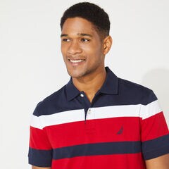 BIG & TALL CLASSIC FIT STRIPED POLO,Navy,large