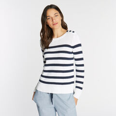 CLASSIC FIT CREWNECK SWEATER IN STRIPE,Bright White,large