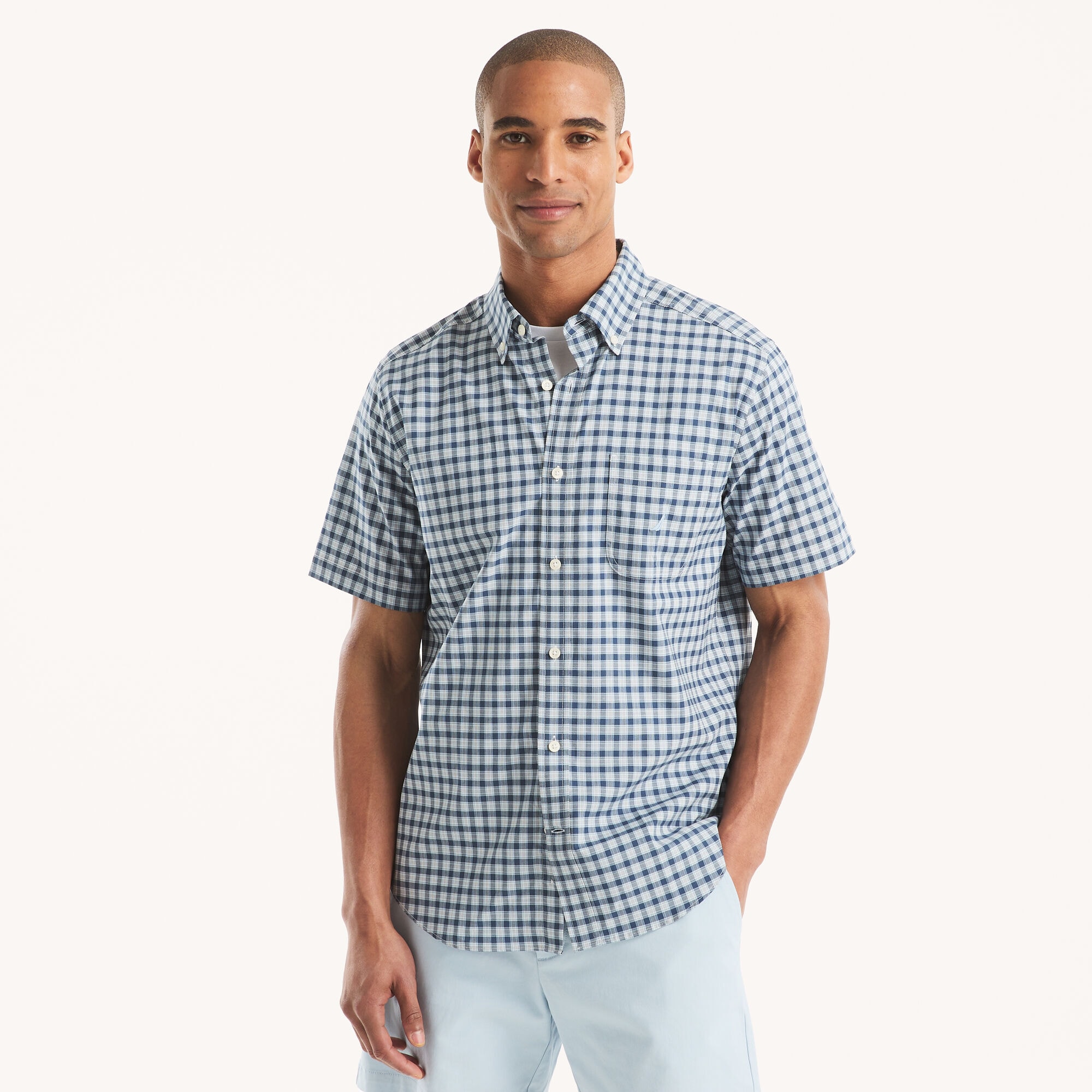 Plaid Short-Sleeve Shirt,Lapis Blue,large