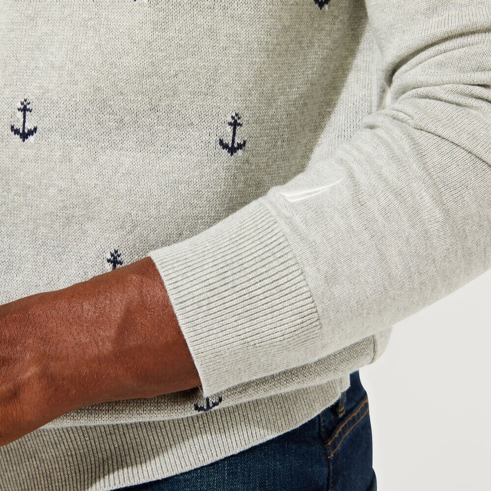ANCHOR PRINT JACQUARD CREWNECK SWEATER,Grey Heather,large