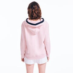 SPLIT NECK PULLOVER HOODIE,New Pink,large