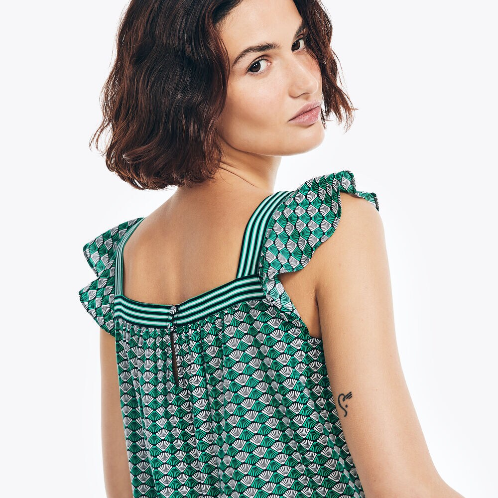 SQUARE-NECK PRINTED TOP,True Black,large