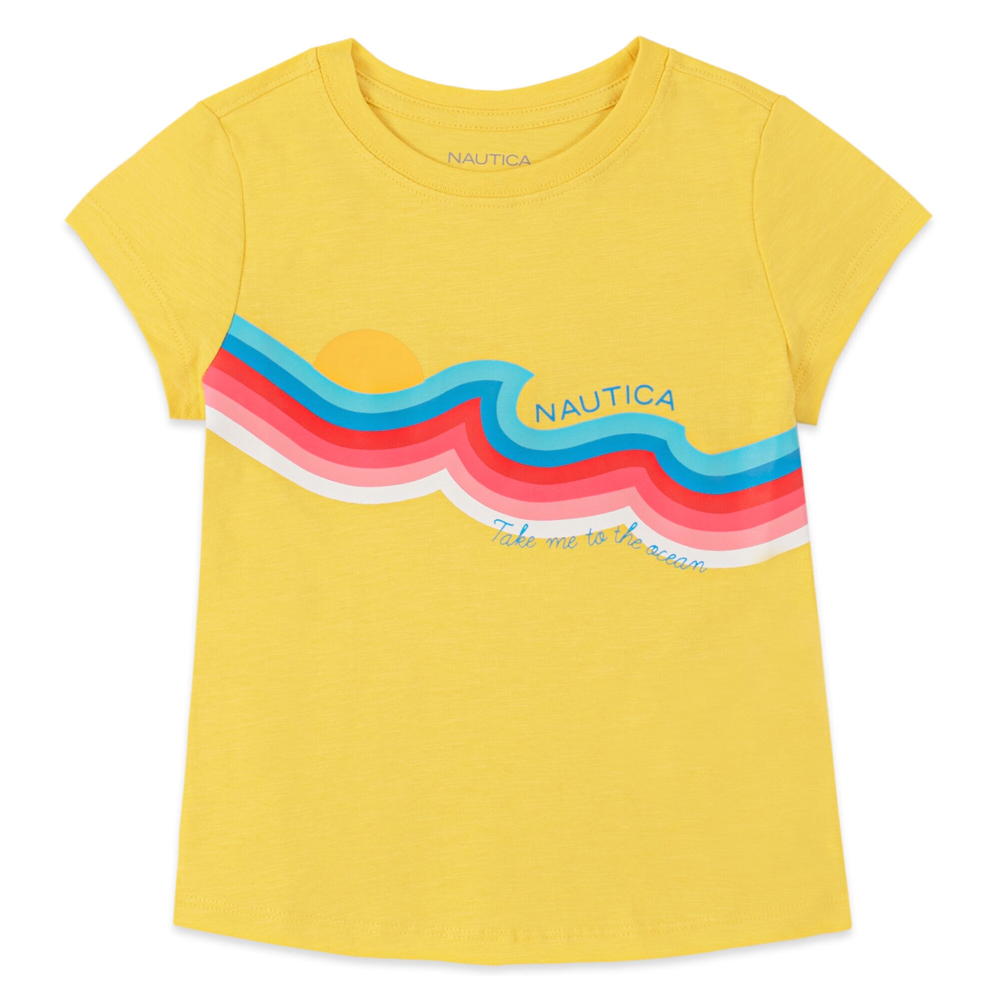 TODDLER GIRLS' WAVE GRAPHIC T-SHIRT (2T-4T),Yellow Zest,large