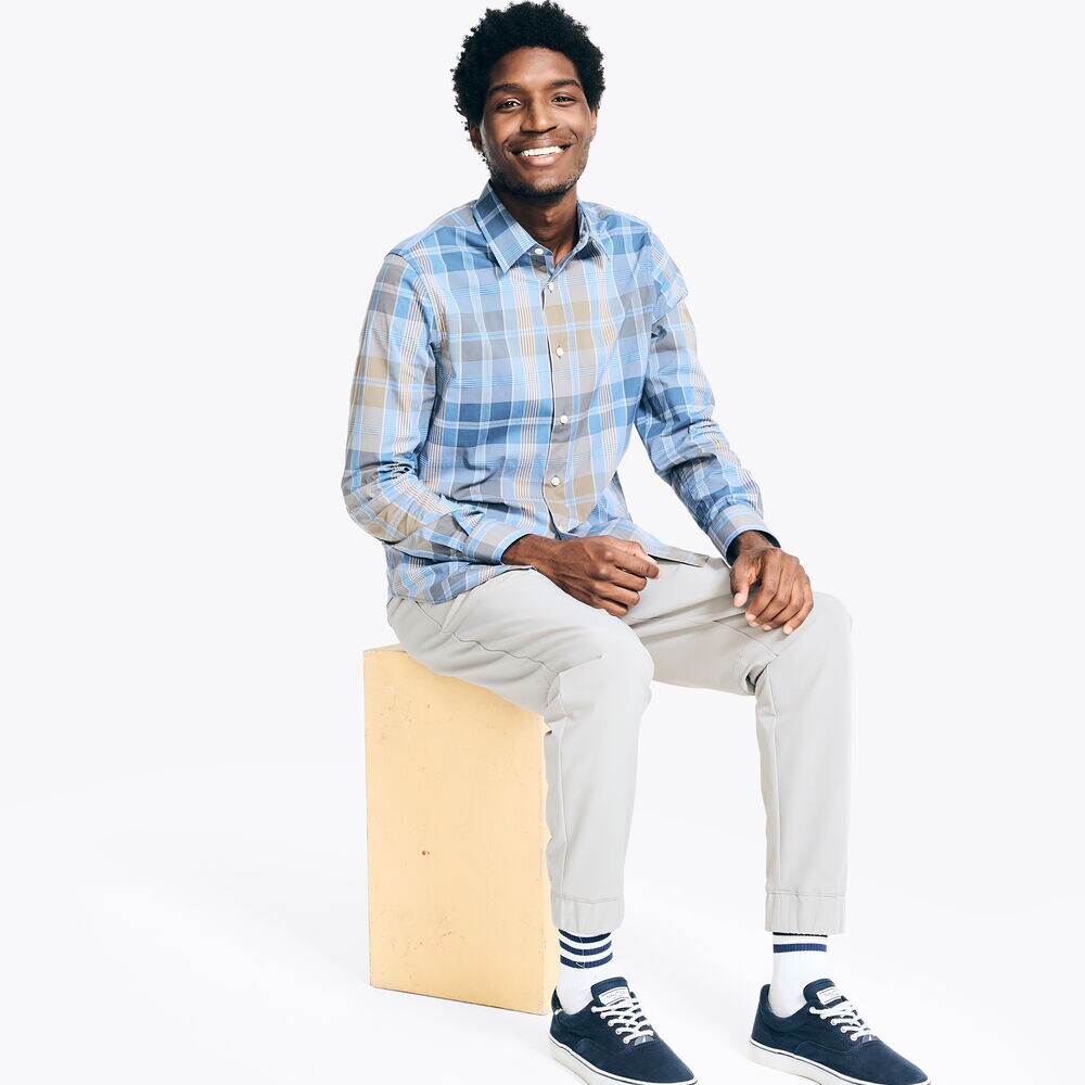 Navtech Trim Fit Plaid Shirt,Dock Blue,large