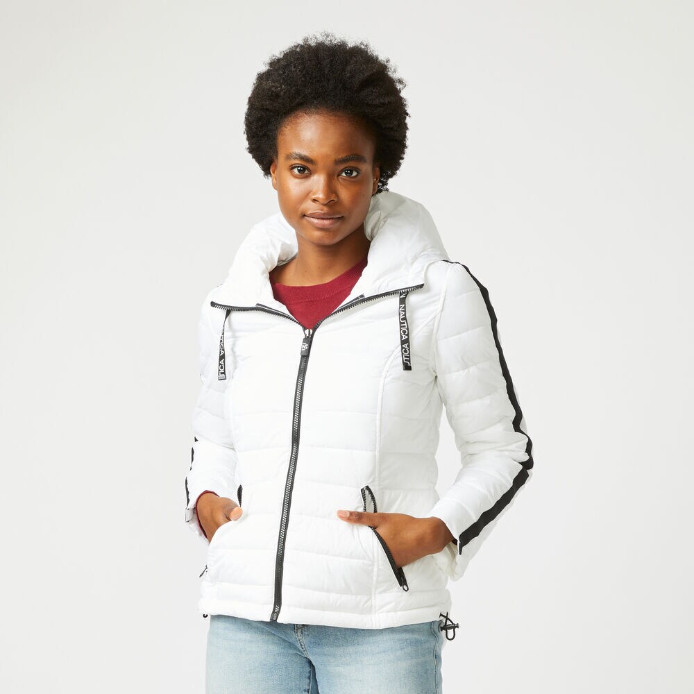 WATER-RESISTANT PACKABLE STRETCH HOODED COAT,Bright White,large