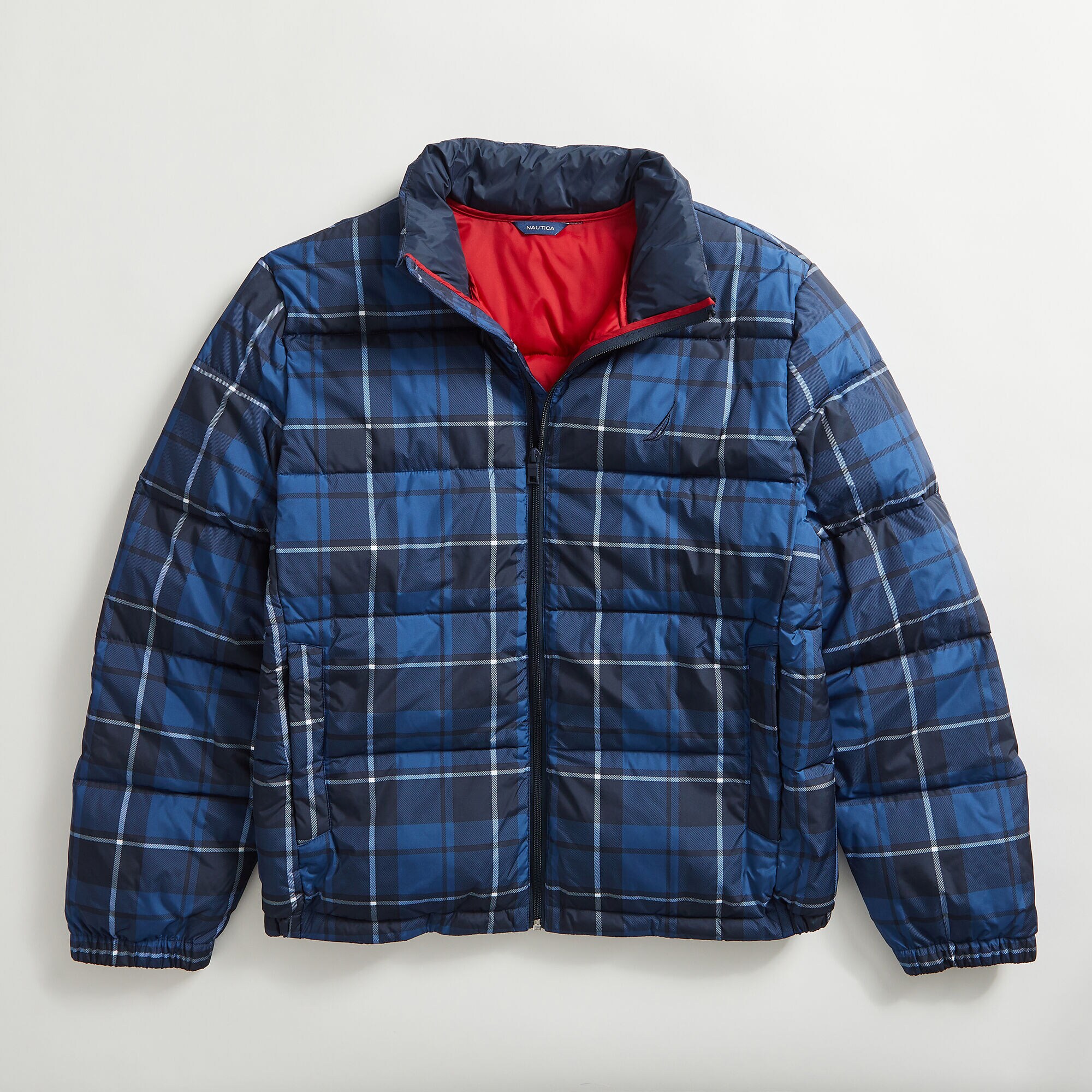 PLAID TEMPASPHERE BOMBER,Navy,large