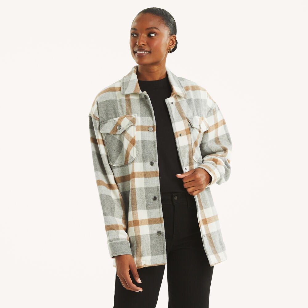 Plaid Shacket,Grey Ice,large