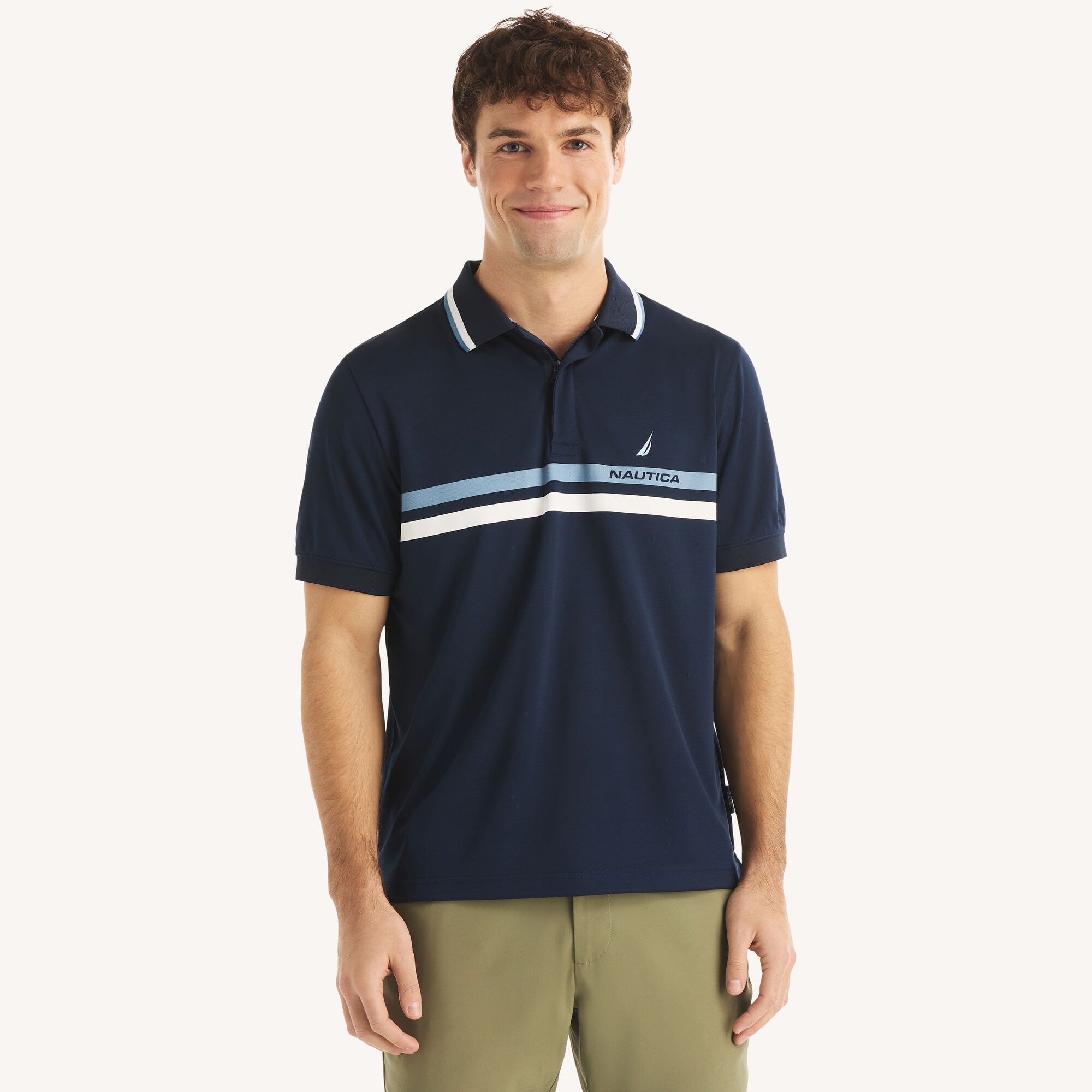 Navtech Striped Classic Fit Polo,Stellar Blue Heather,large