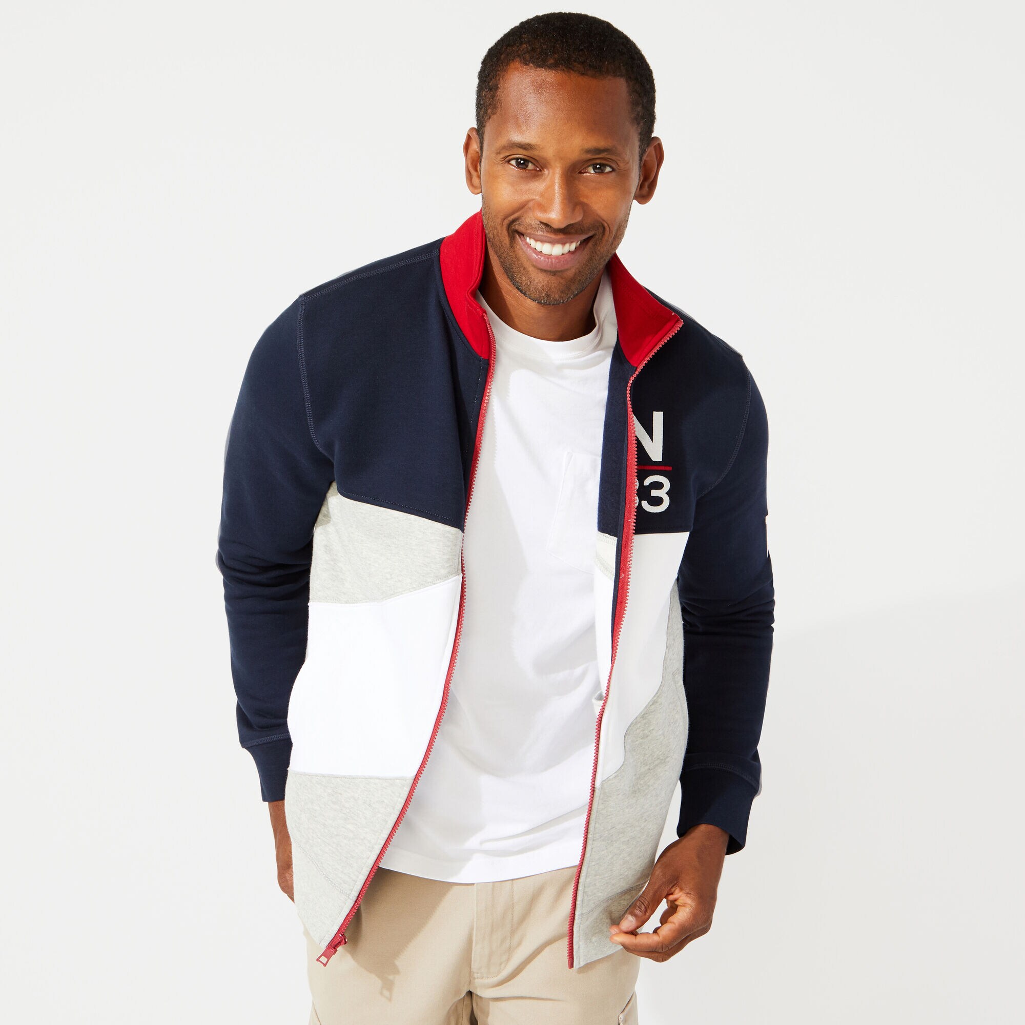 PIECED COLORBLOCK TRACK JACKET,Navy,large