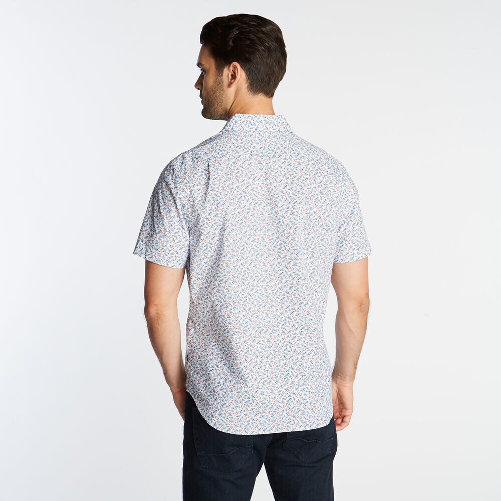 FLORAL PRINT SHORT SLEEVE SHIRT,Bright White,large