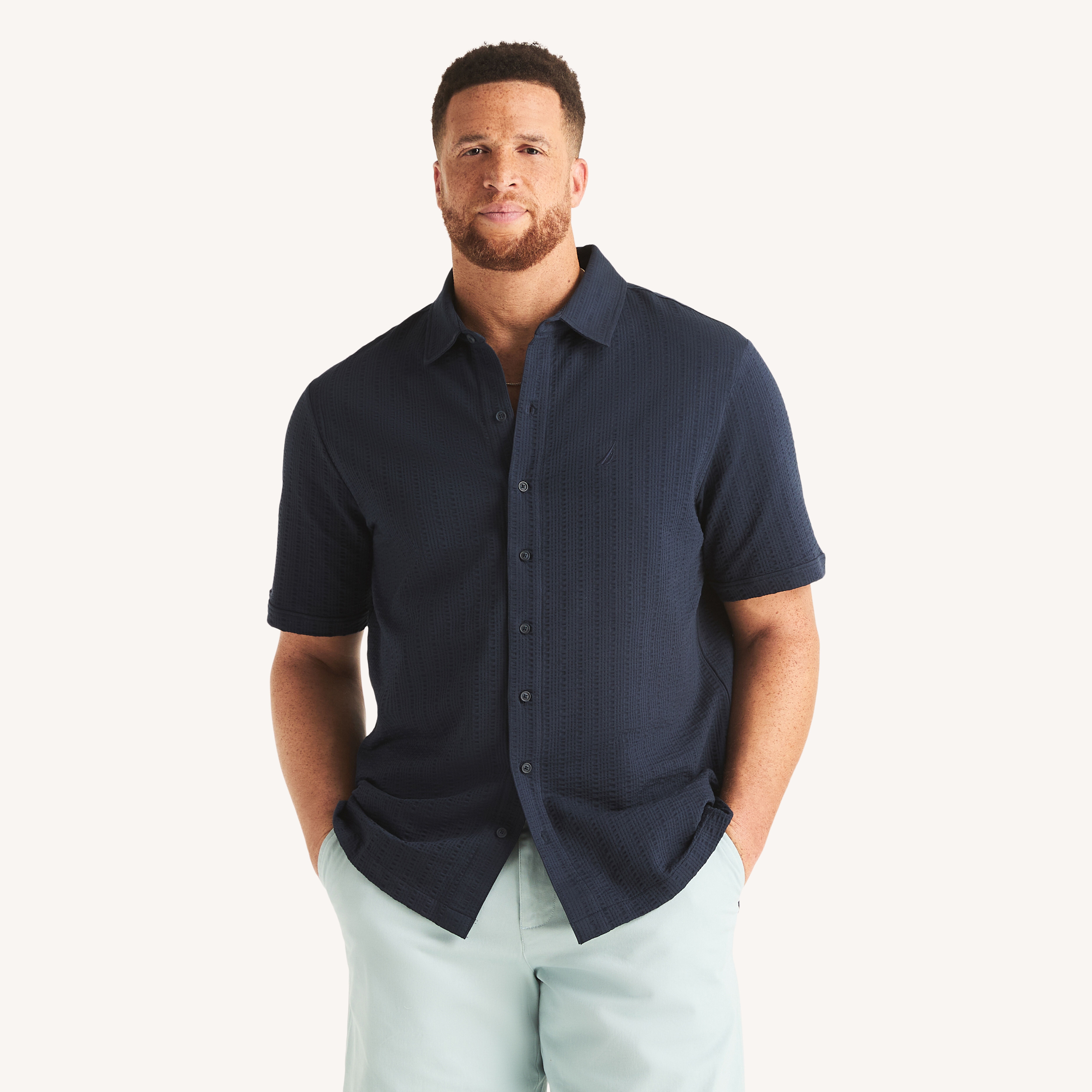 Big & Tall Classic Fit Seersucker Button-Front Polo | Nautica