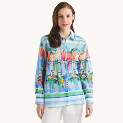 Printed Button-Up Shirt,Dark Starry Night Wash Ol,large