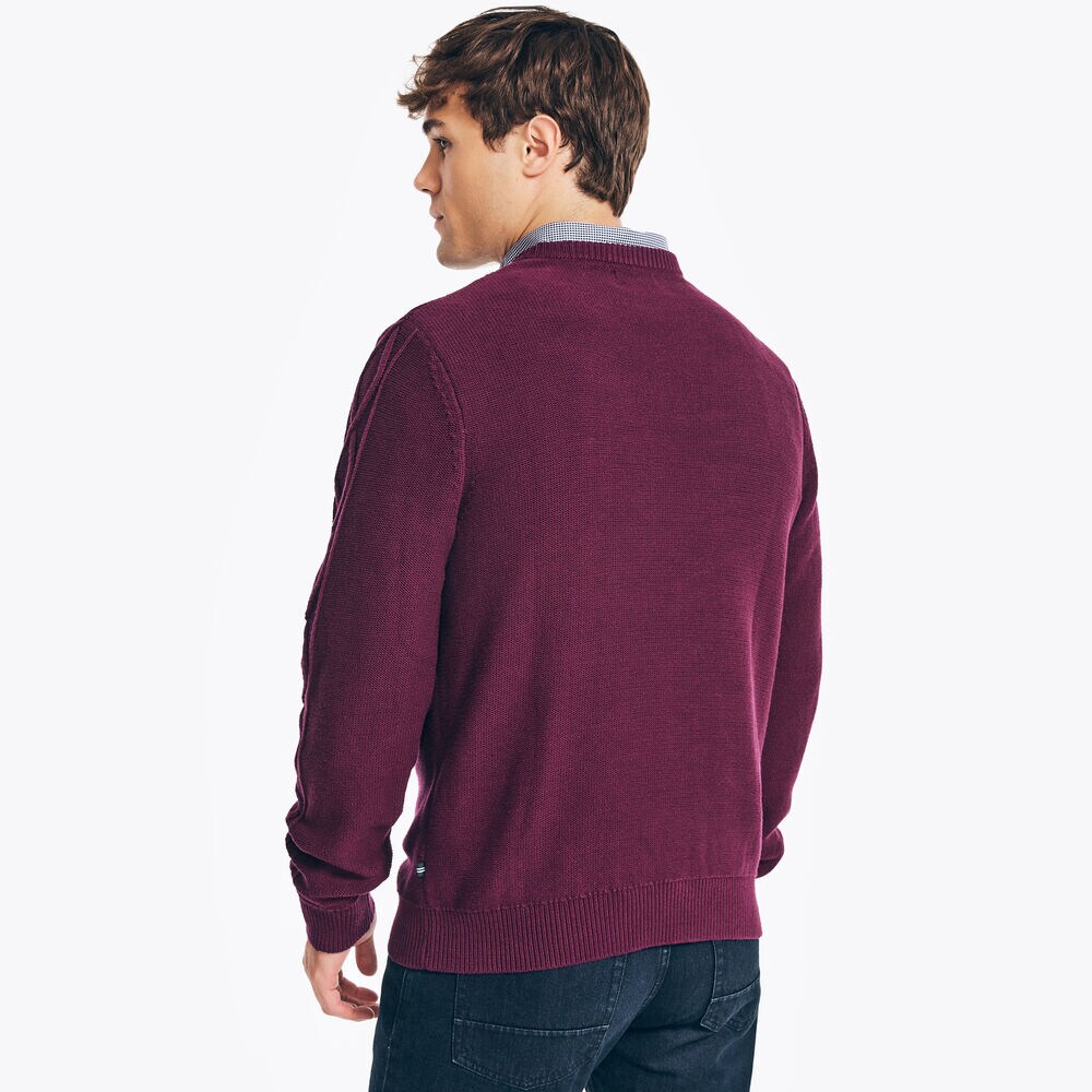 CABLE-KNIT CREWNECK SWEATER,Glory Red,large