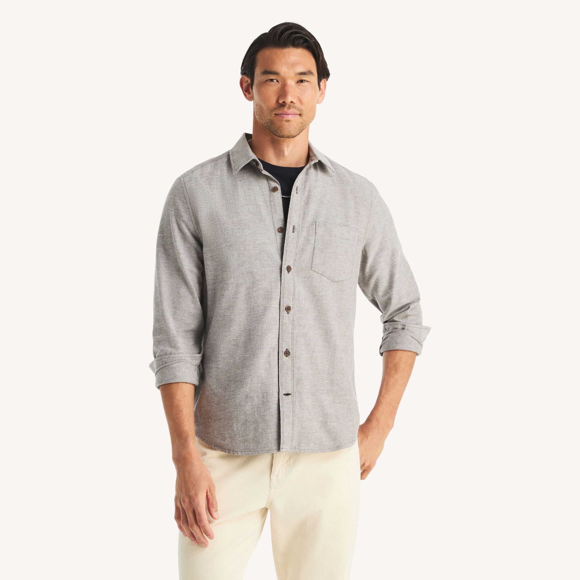 Solid Flannel Shirt,Cafe,large