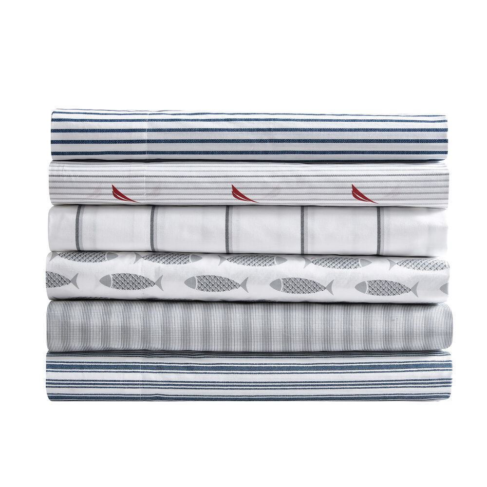 WOODBLOCK FISH GREY QUEEN SHEET SET,Heather,large