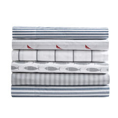 WOODBLOCK FISH GREY QUEEN SHEET SET,Heather,large