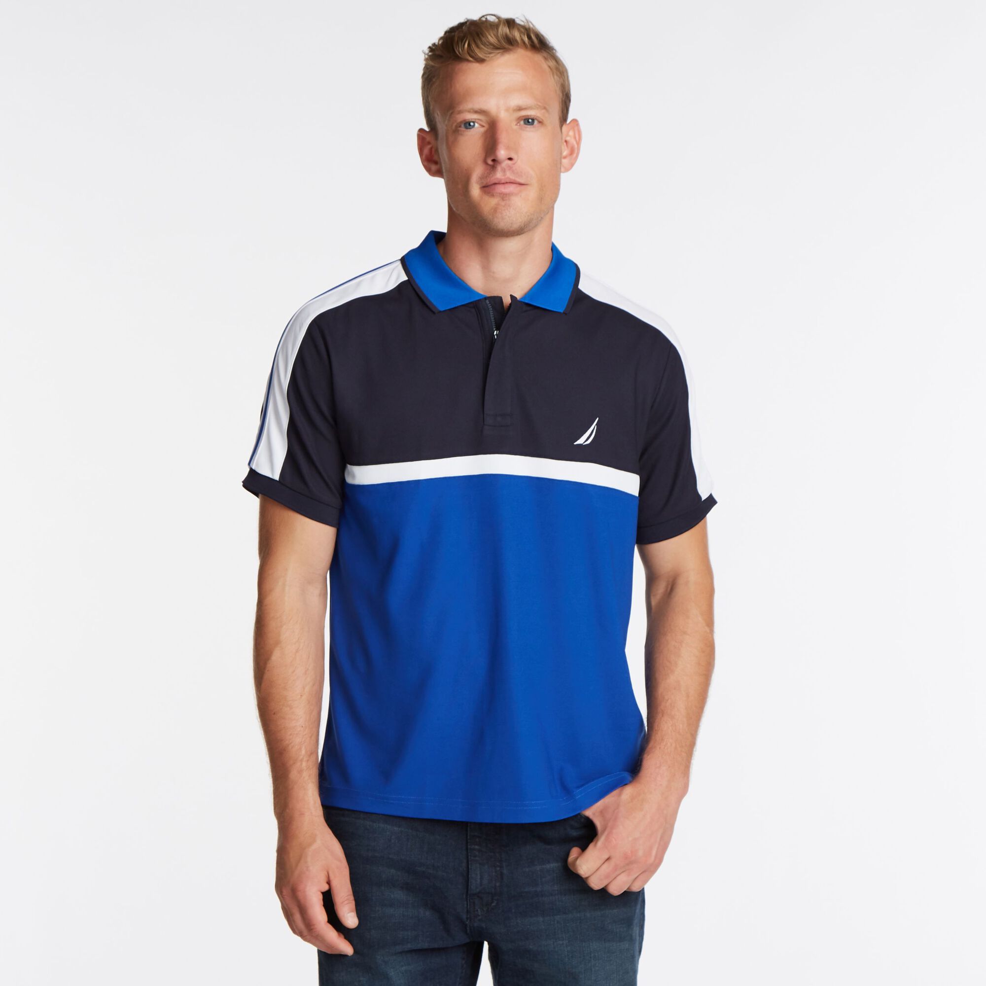 BIG & TALL COLORBLOCK NAVTECH POLO,Navy,large