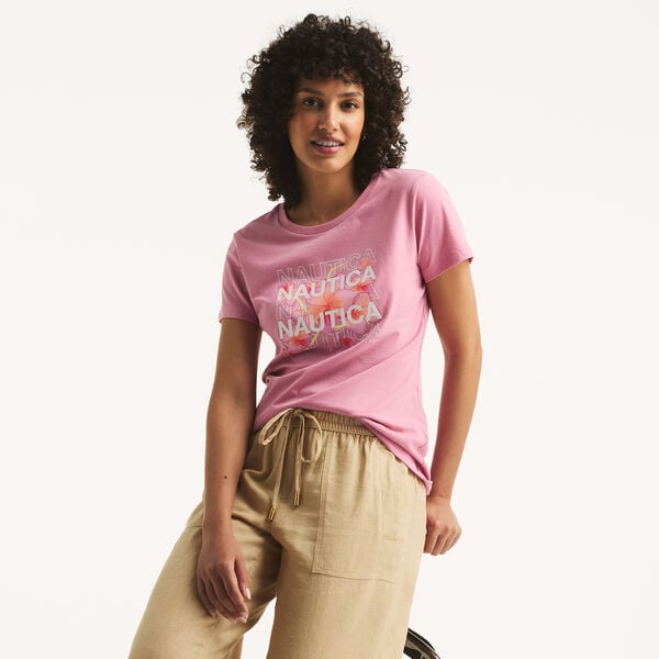 Glitter Floral Logo Graphic T-Shirt