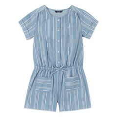 GIRLS' CHAMBRAY STRIPED ROMPER (8-20),Nite Sea Heather,large