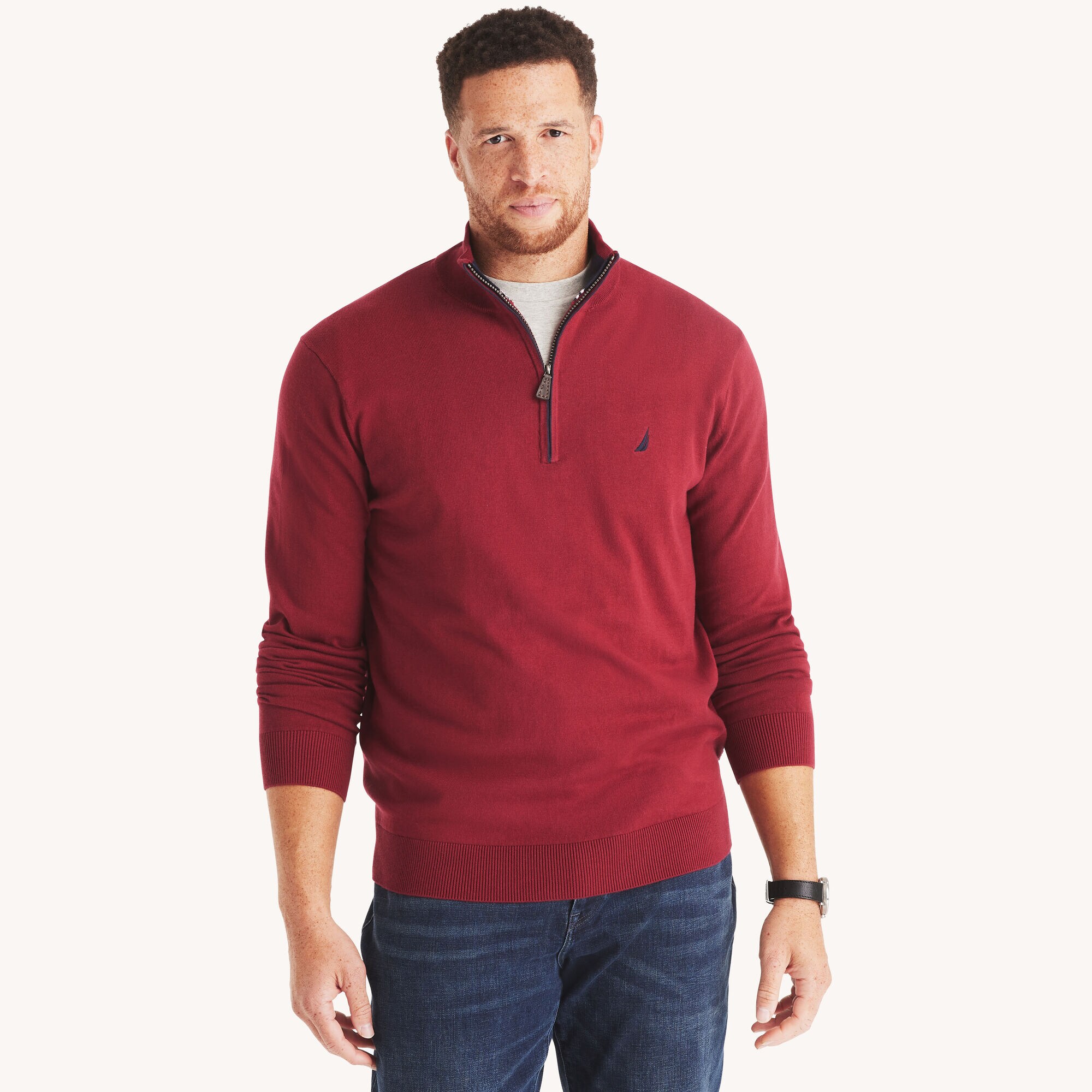 Big & Tall Navtech Quarter-Zip Sweater,Vintage Berry,large