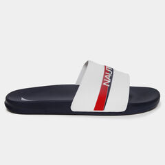 STRIPE LOGO EMBOSSED SLIDE SANDALS,Antique White Wash,large