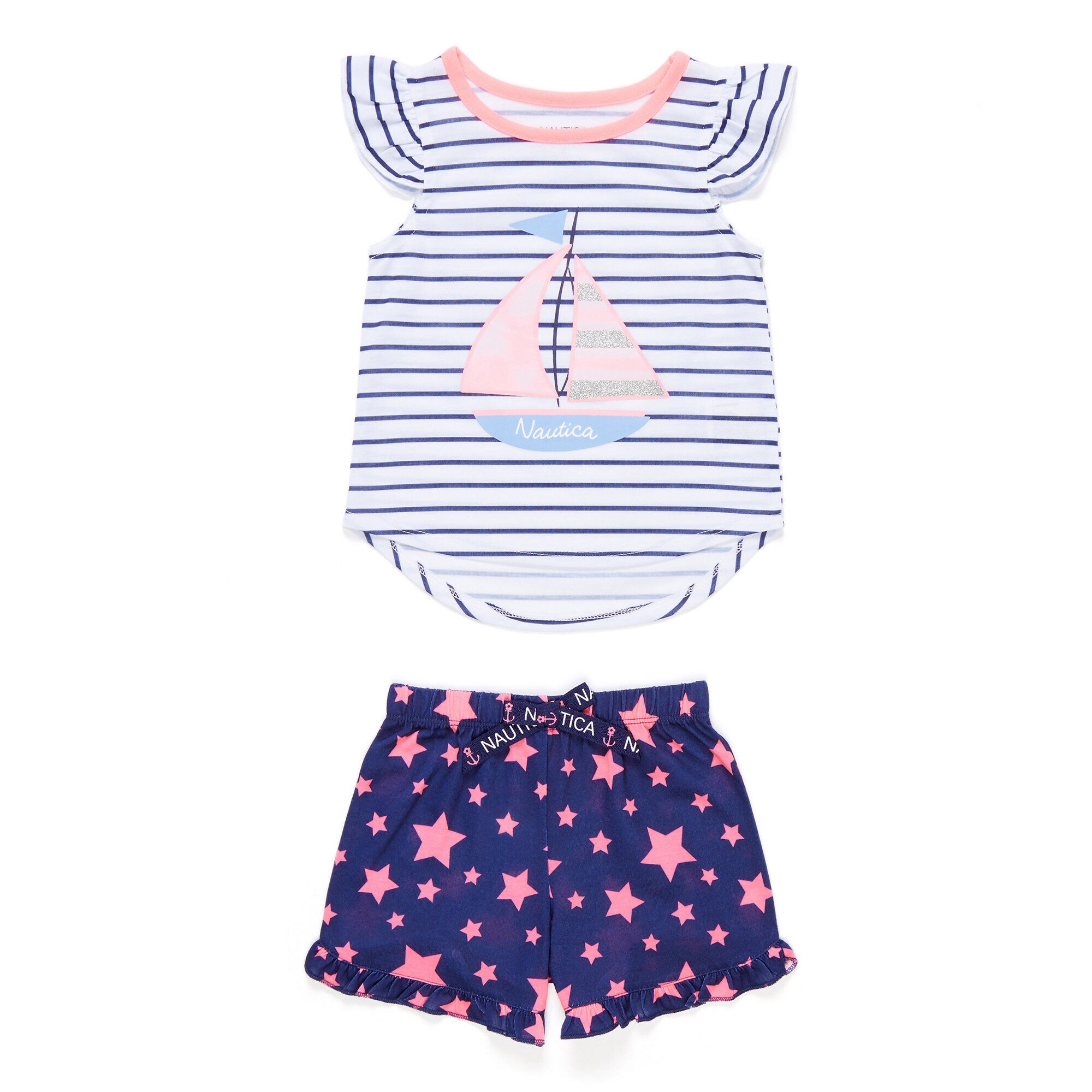 Toddler Girls' Sailboat + Striped PJ Shorts Set (2T-4T),Ice Blue,large