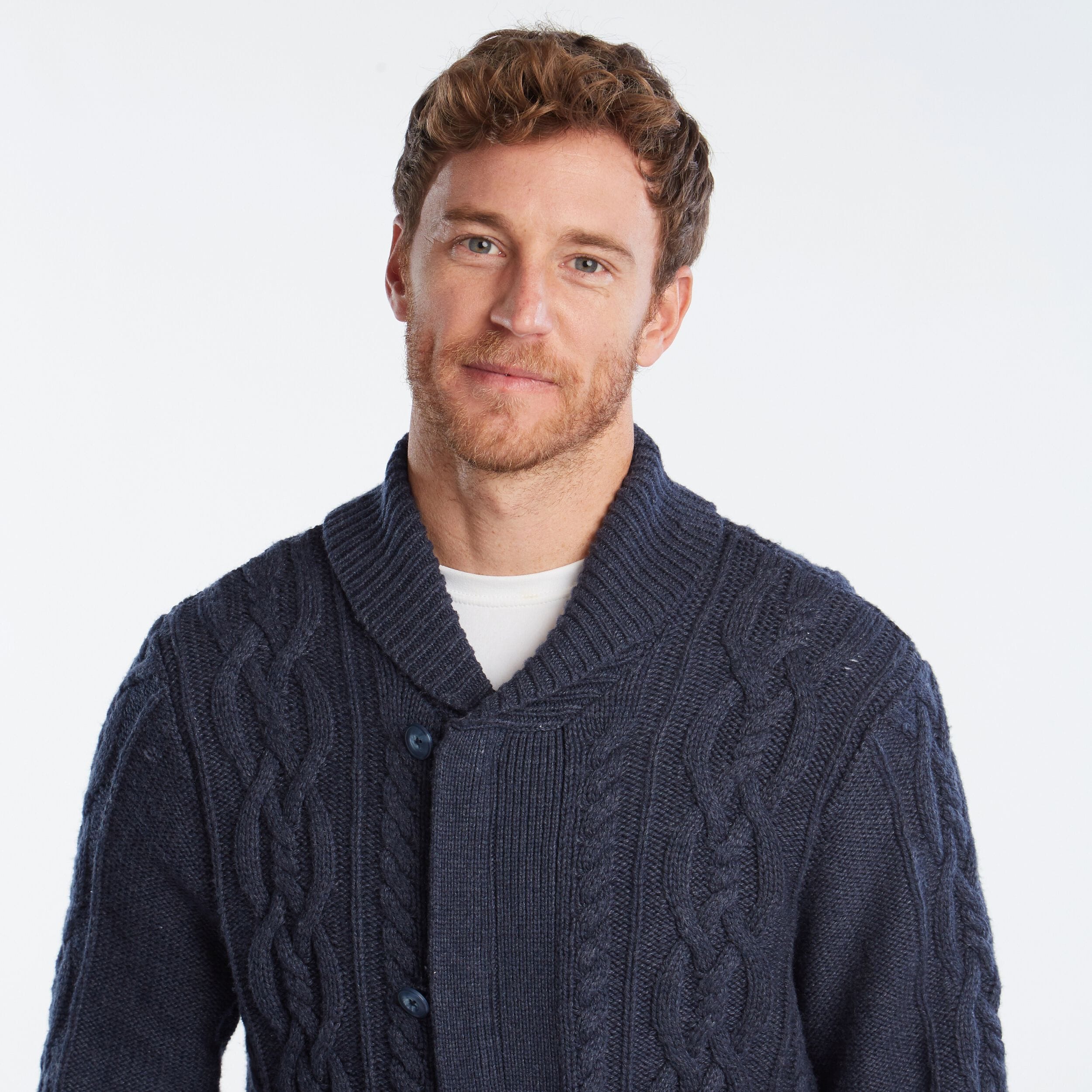 CABLE-KNIT FULL-ZIP SWEATER - Union Blue, XL | Nautica
