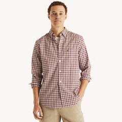 Classic Fit Wrinkle-Resistant Plaid Shirt,Nautica Red,large