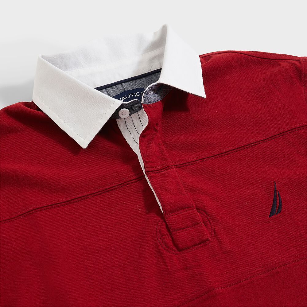 STRIPE-STITCHED LONG SLEEVE RUGBY POLO,Lotus,large