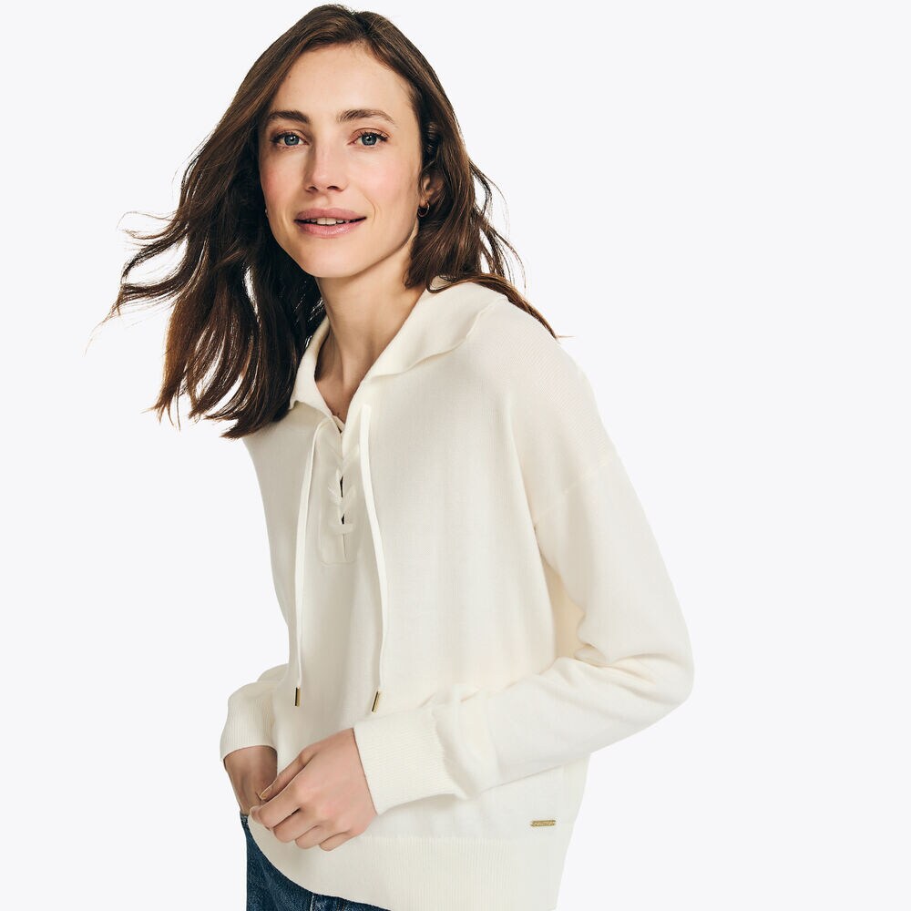 Lace-Up Sweater,Marshmallow,large