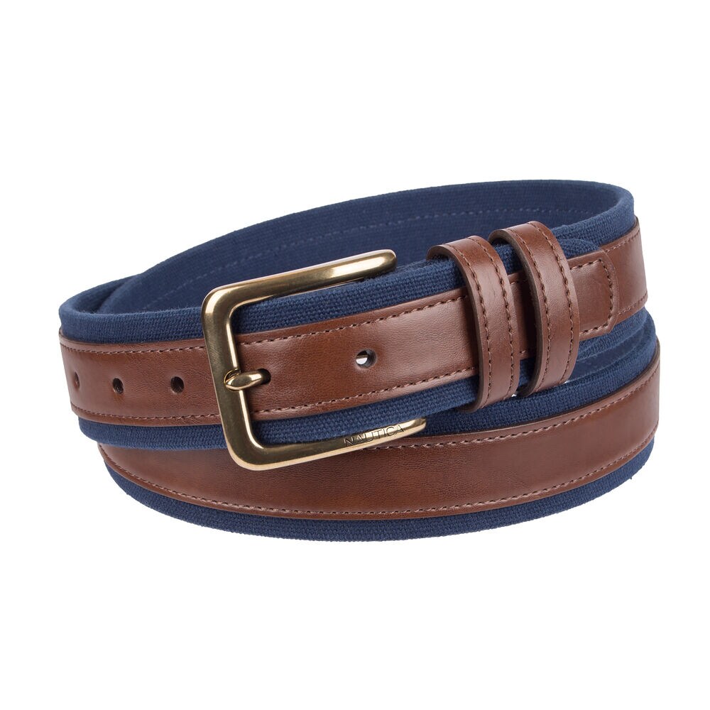 Canvas Belt With Leather Overlay,Brown Stone,large