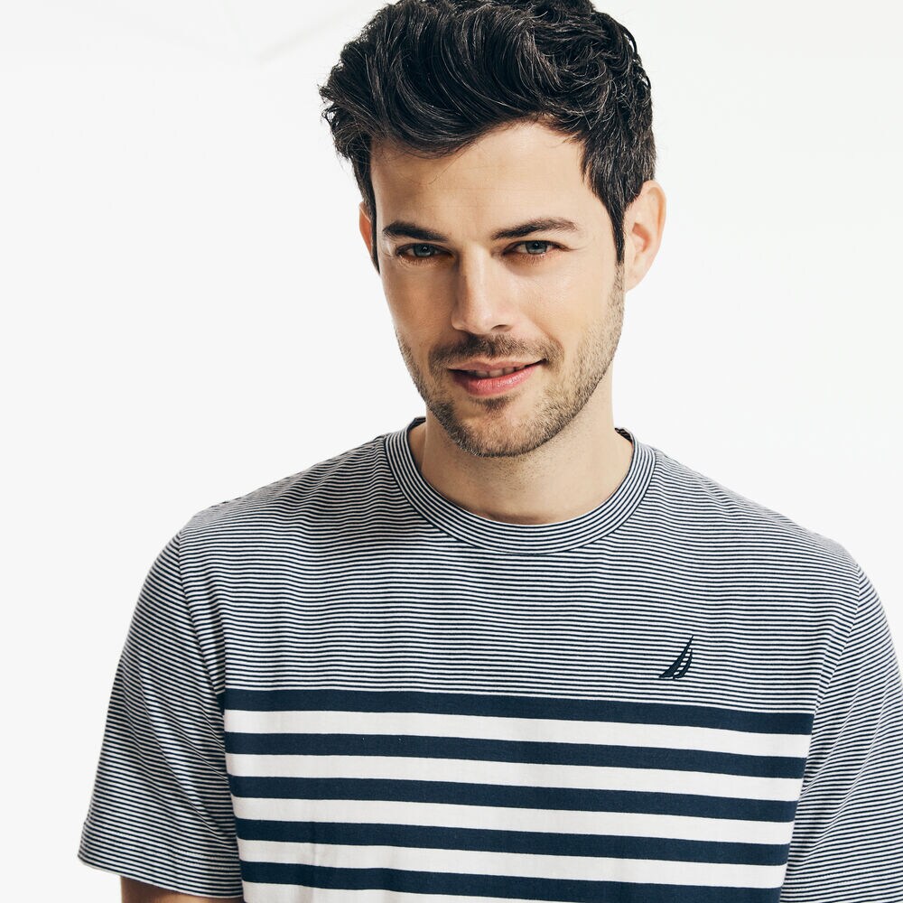 STRIPED CREWNECK T-SHIRT,Bright White,large