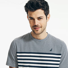 STRIPED CREWNECK T-SHIRT,Bright White,large