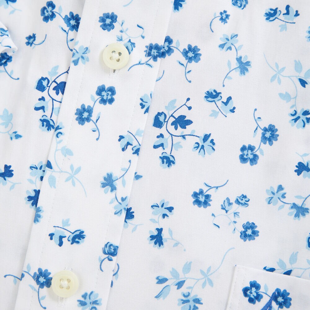 BIG & TALL FLORAL PRINT SHORT SLEEVE SHIRT,Bright White,large