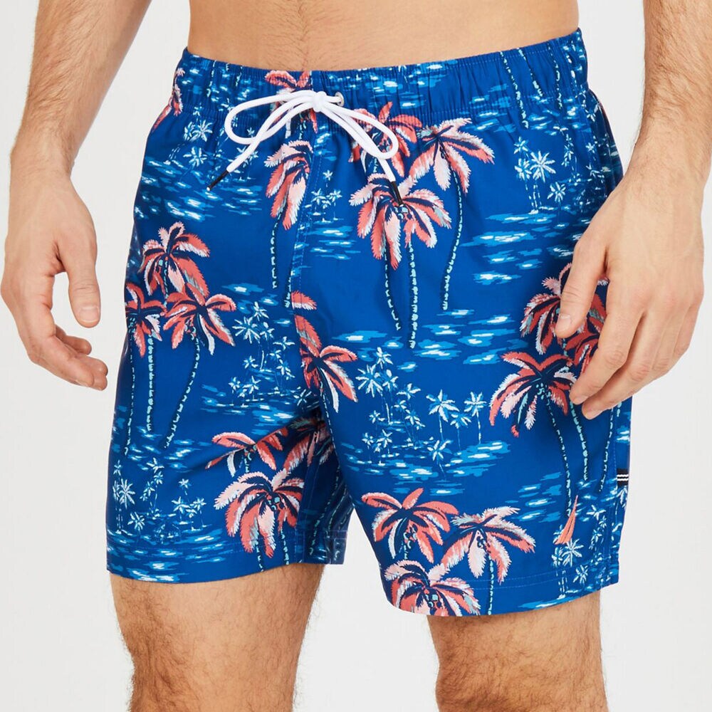 Palm Tree Full-Elastic Swim Shorts,J Navy,large