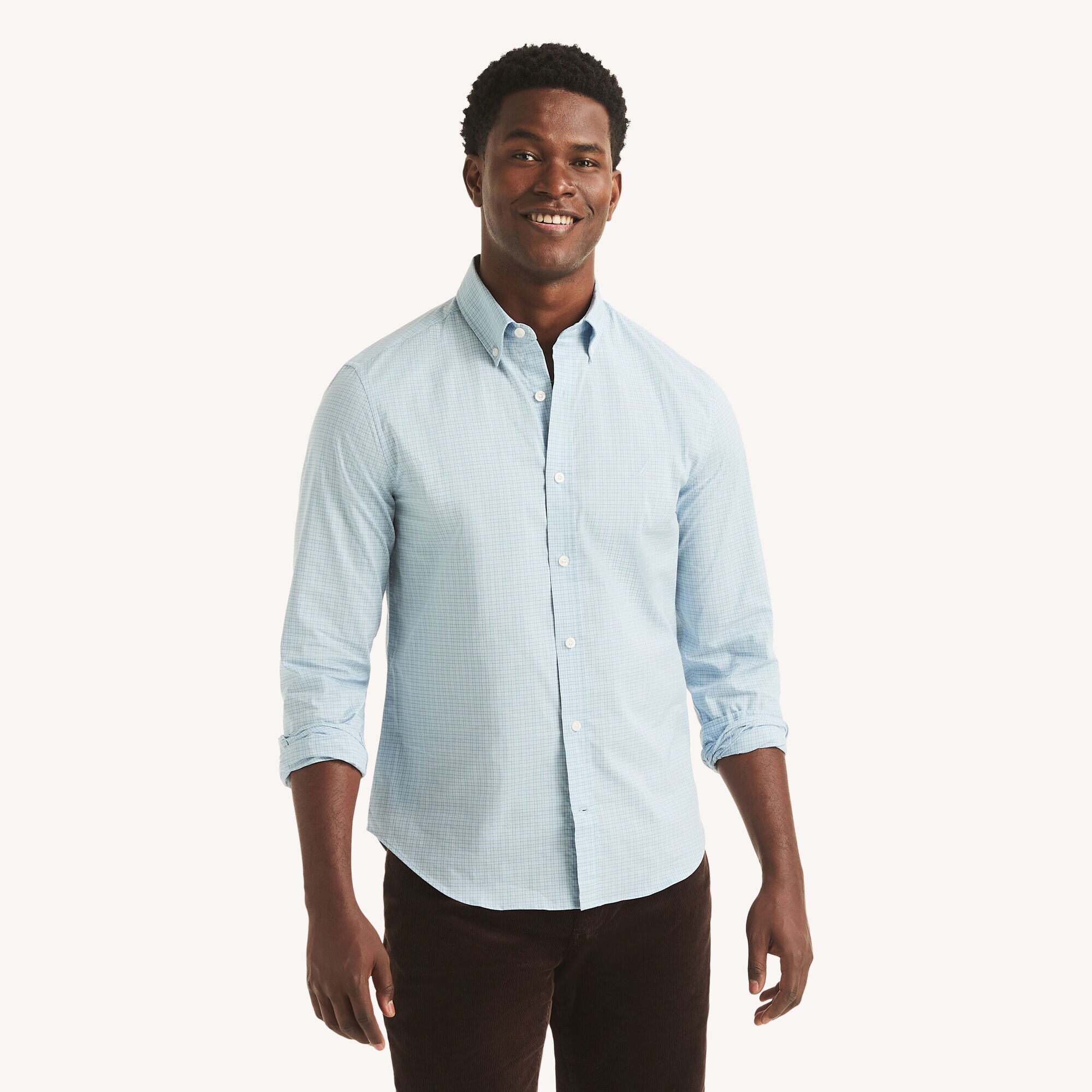 Slim Fit Wrinkle-Resistant Plaid Shirt,Crystal Bay Blue,large