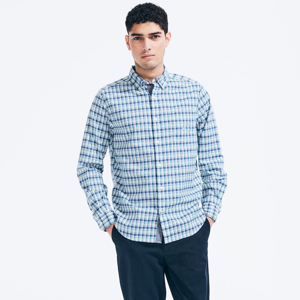 CLASSIC FIT PLAID SHIRT,Ash Green,large