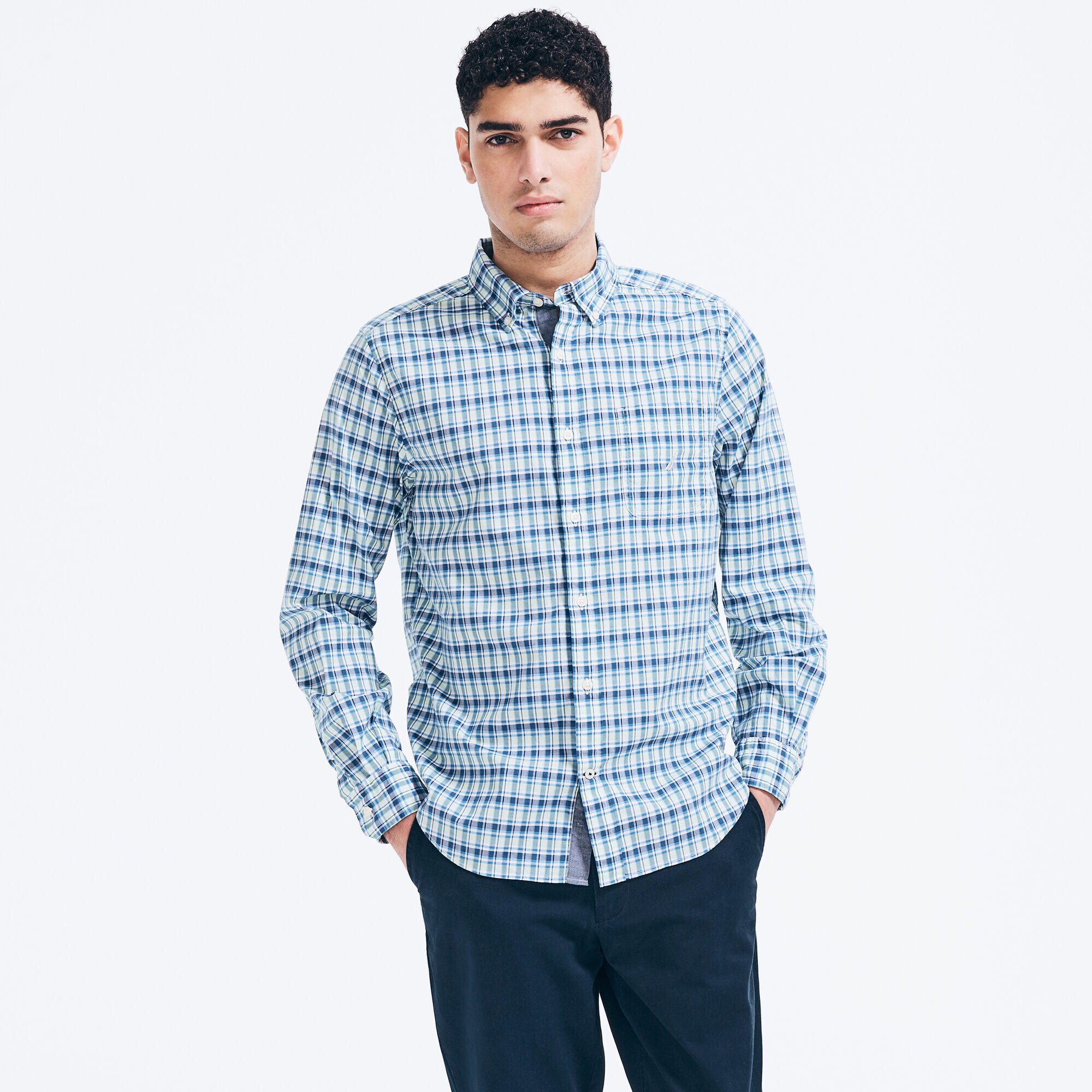 CLASSIC FIT PLAID SHIRT,Ash Green,large