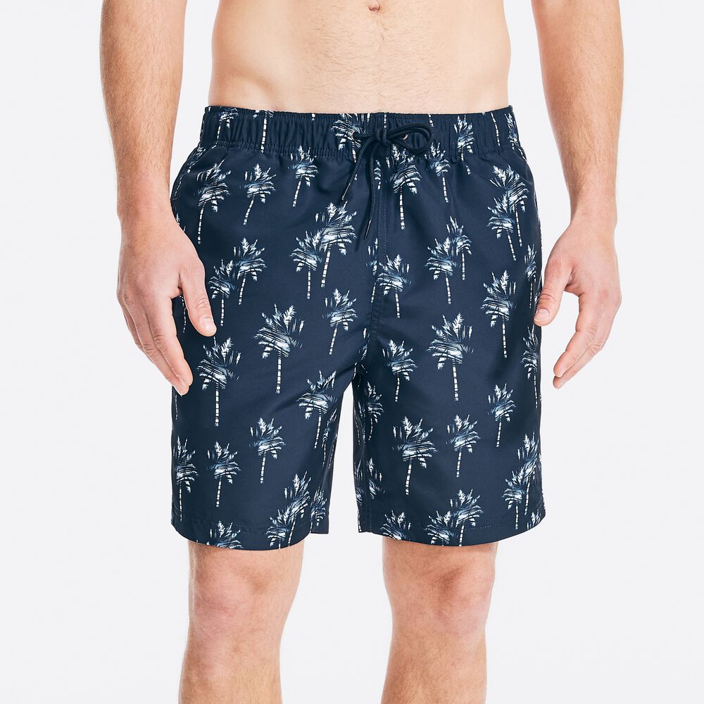 SUSTAINABLY CRAFTED 8" PALM TREE PRINT SWIM,Navy,large