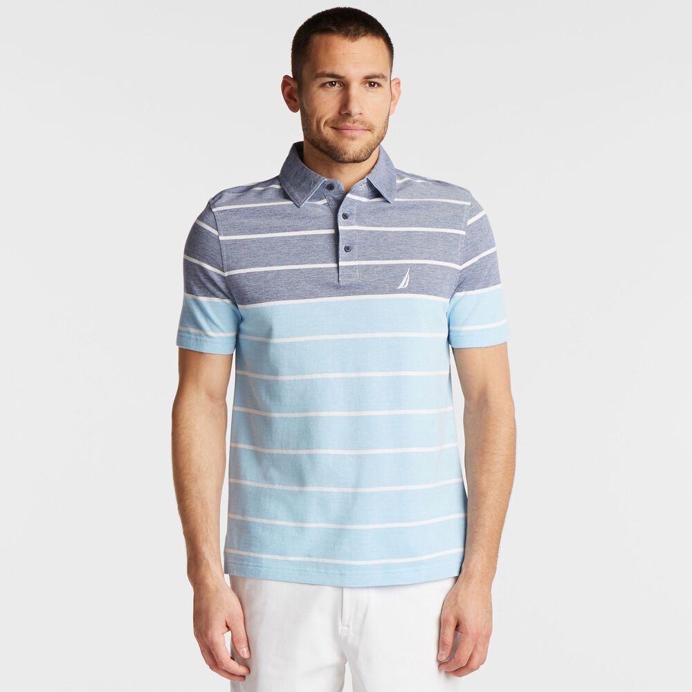 BIG & TALL OXFORD POLO IN MIXED STRIPE,Blue Depths,large