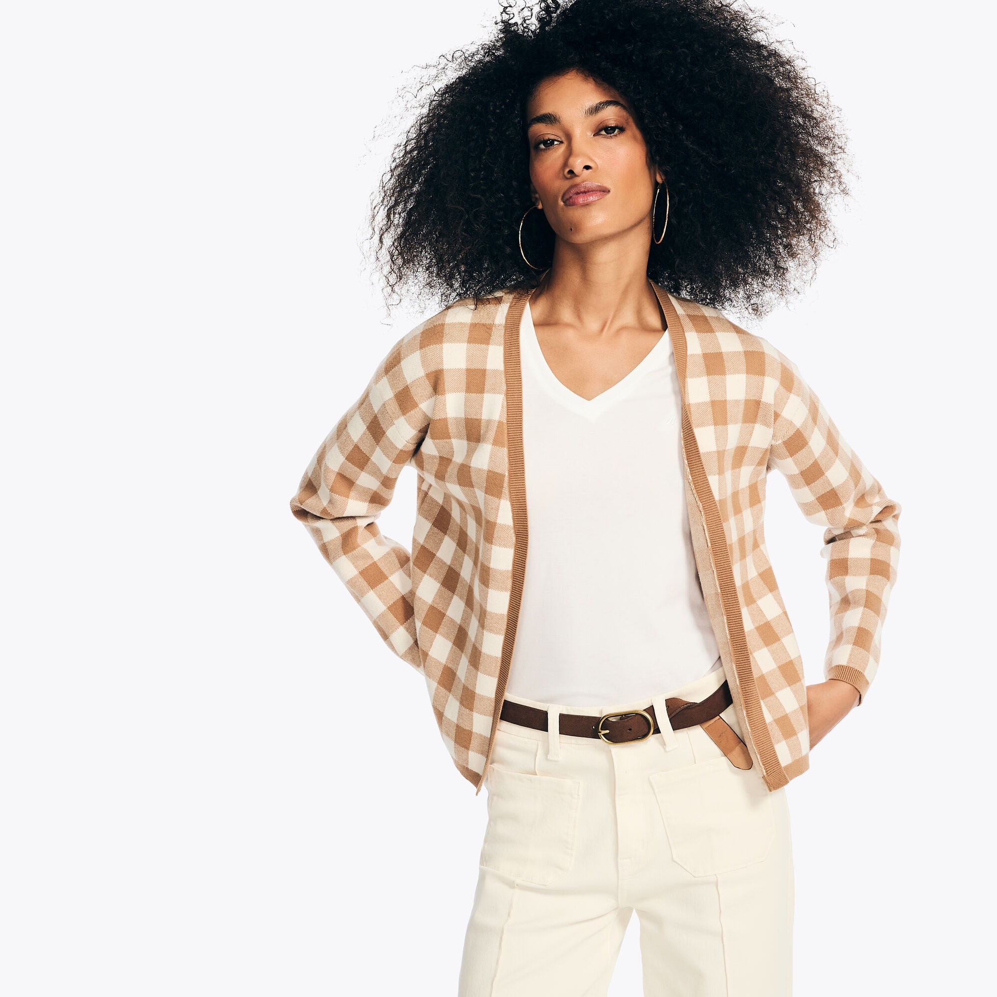 Gingham Cardigan,Woodrift Flax,large