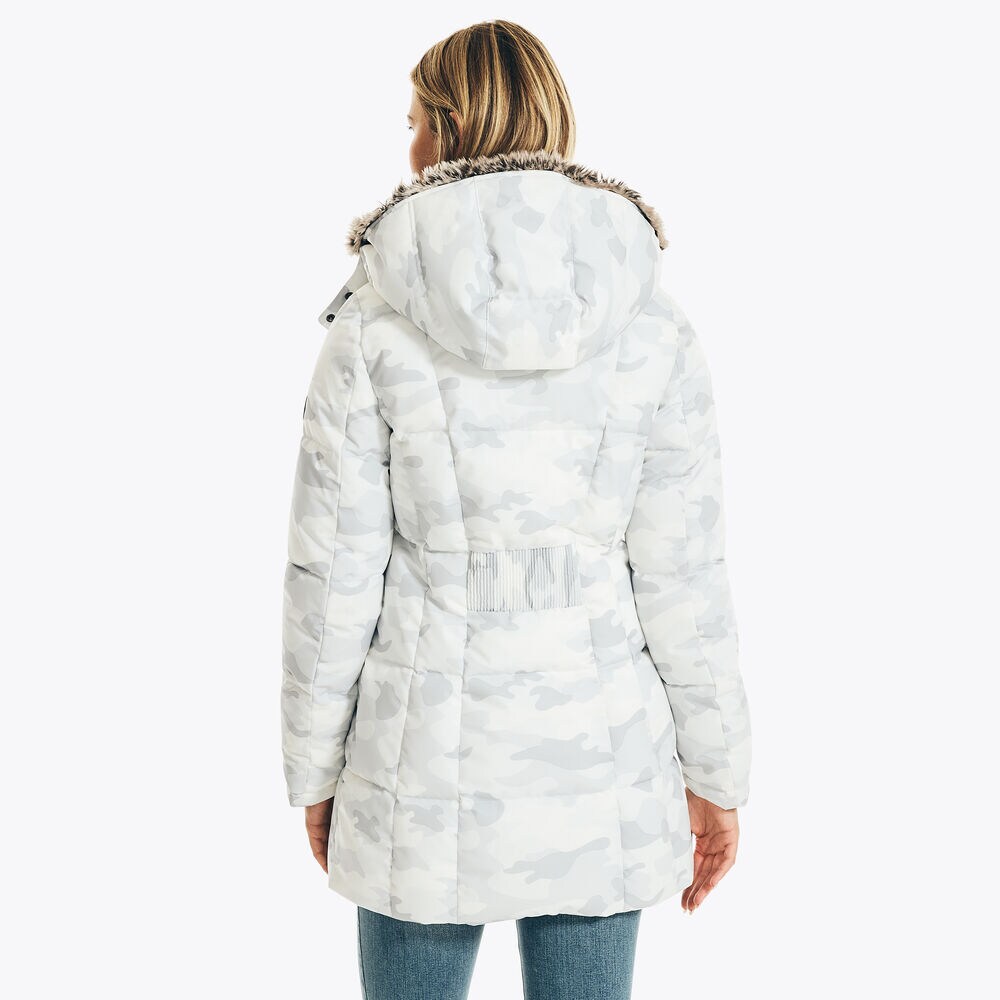 FAUX-FUR TRIMMED CAMOUFLAGE PARKA WITH REMOVABLE HOOD,Bright White,large