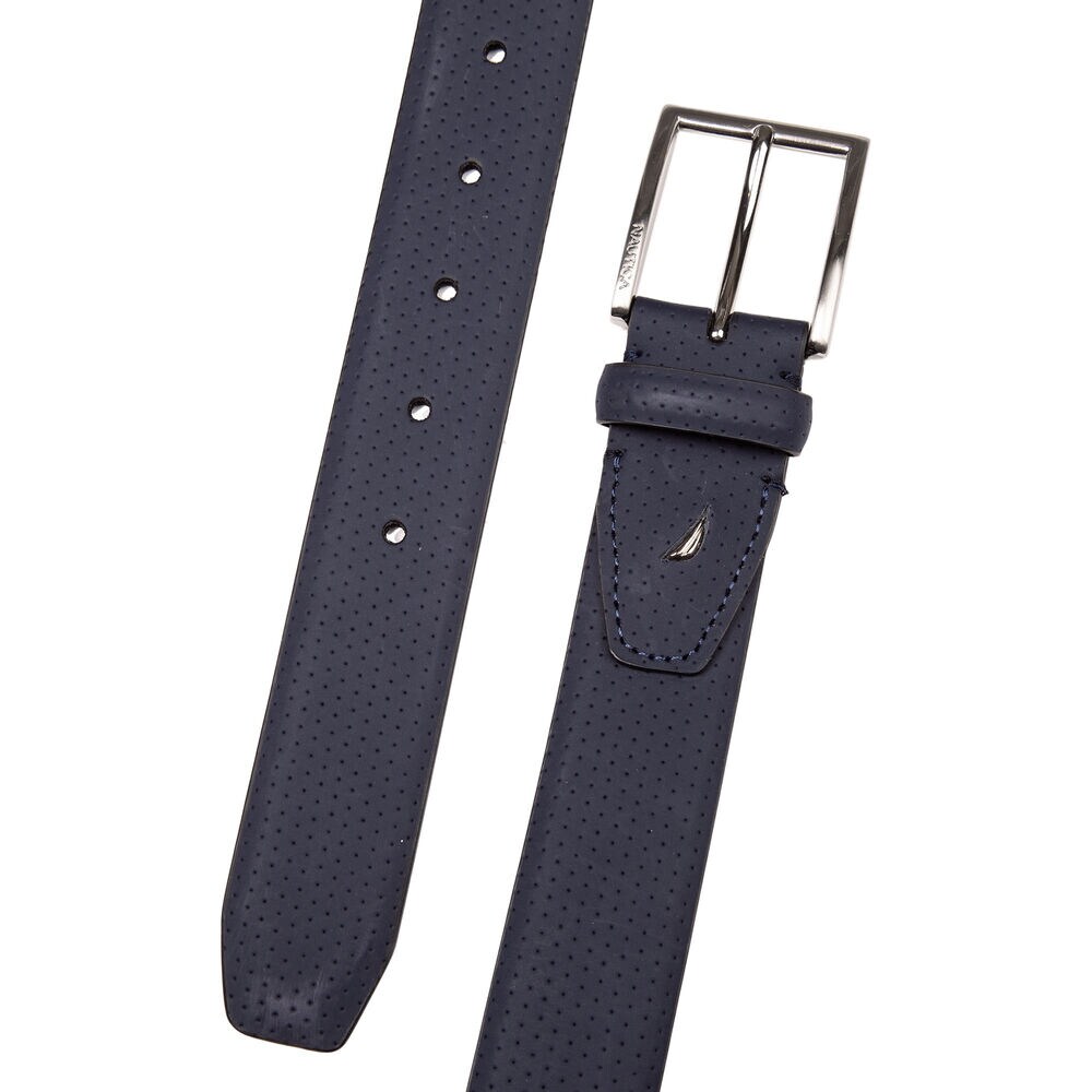 Perforated Leather Belt,Workshirt Blue,large