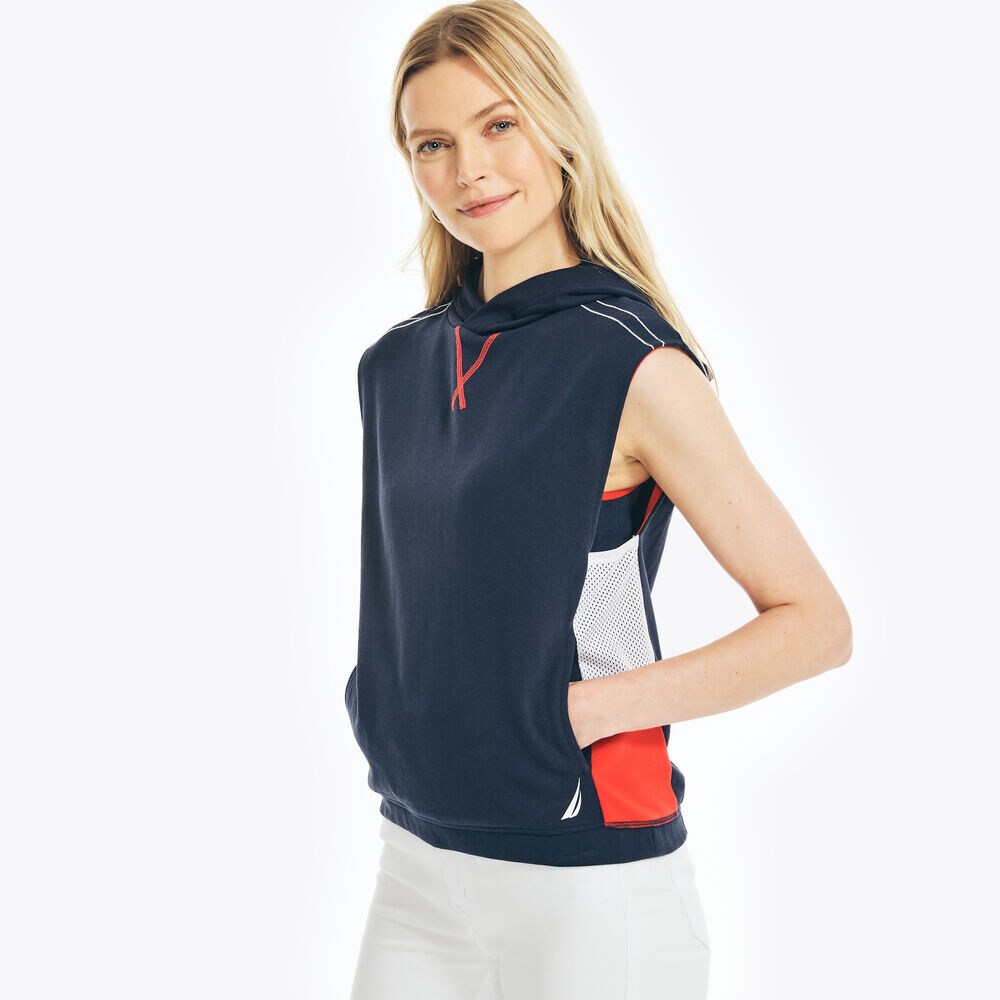 SLEEVELESS MESH HOODIE,Stellar Blue Heather,large