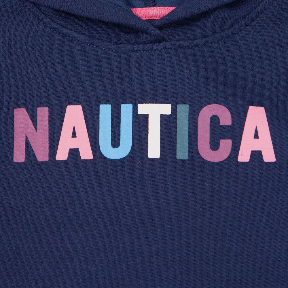 LITTLE GIRLS' STRIPED-CUFF LOGO HOODIE (4-7),Navy,large