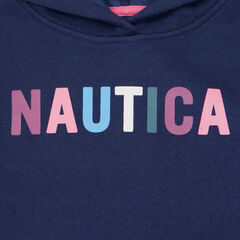 LITTLE GIRLS' STRIPED-CUFF LOGO HOODIE (4-7),Navy,large