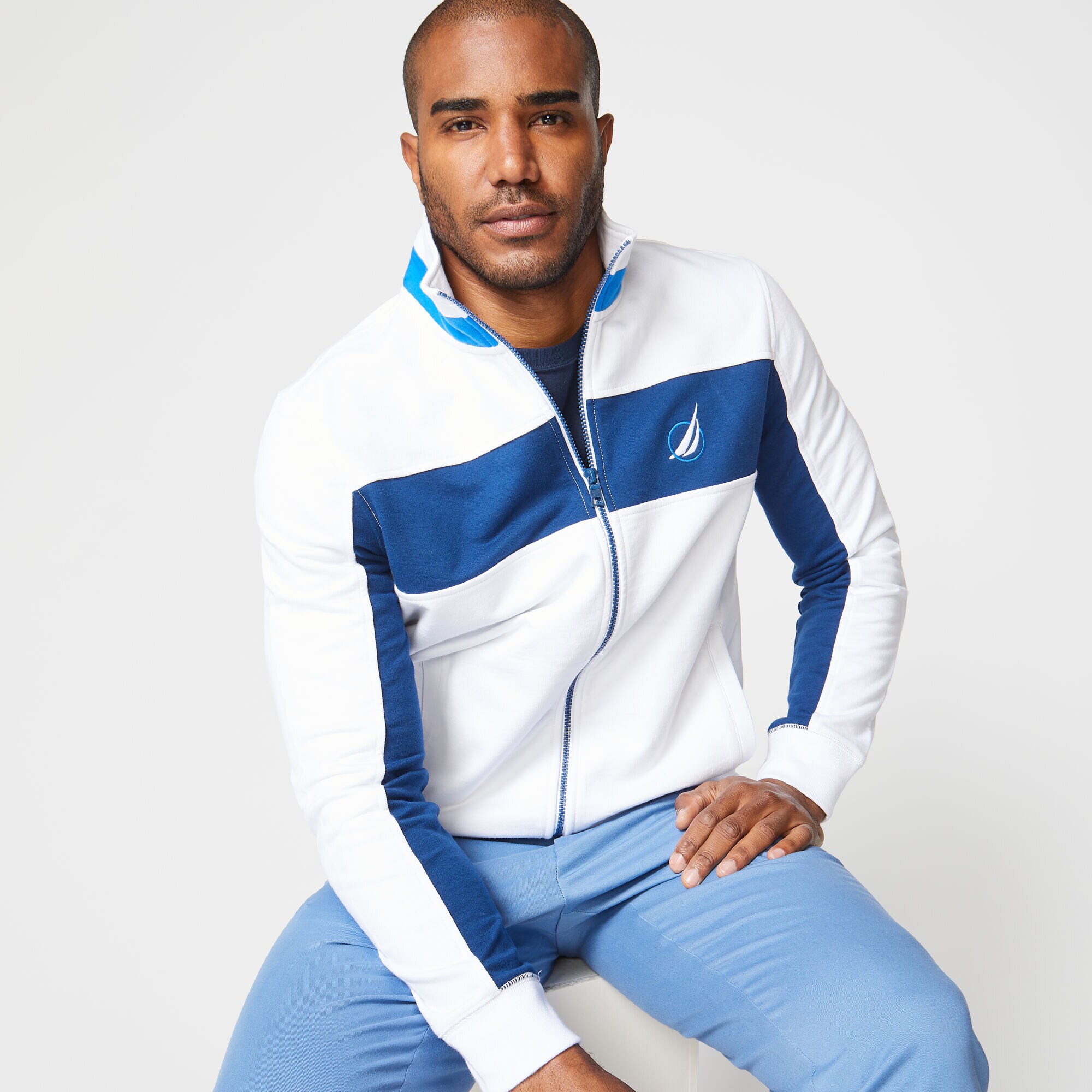 COLORBLOCK FULL-ZIP SWEATSHIRT,Bright White,large